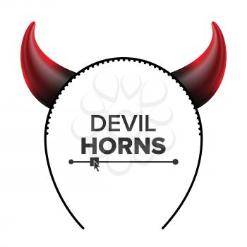 Devil Horns Vector. Head Gear. Red Luminous Horn. Halloween Evil Horns Sign, Icon. Isolated