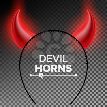 Devil Horns Vector. Head Gear. Red Luminous Horn. Demon Or Satan Horns Symbol, Sign, Icon. Isolated On White