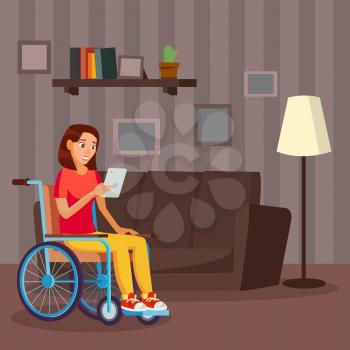 Disabled Woman Vector. Equal Opportunities Concept. leading Happy Life. Cartoon Character Illustration