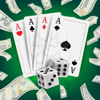 Casino Poker Design Vector. Poker Cards, Playing Gambling Cards. Online Casino Lucky Background Concept. Fortune Background Illustration