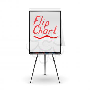 Flip Chart Vector. Office Whiteboard For Business Training. Blank Sheet Of Paper On a Tripod. Presentation Stand Board. White Clean Epty Paper. Isolated Illustration