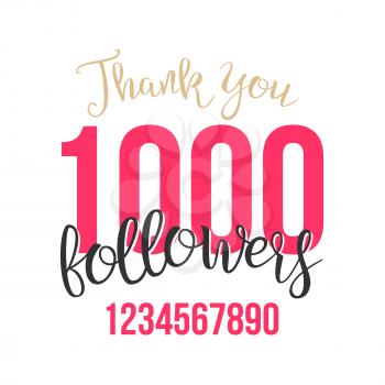 Thank You 1000 Followers Card Vector. Web Image for Social Networks. Beautiful Greeting Card. Illustration