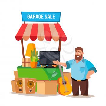 Garage Sale Vector. Assorted Household Items. Flat Cartoon Illustration