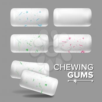 White Chewing Gums Vector. Realistic Chewing Gum. Red, Green, Blue Inclusions. Isolated Illustration