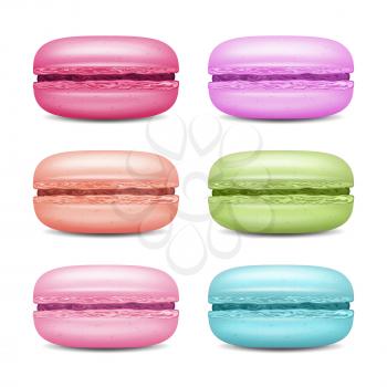 Realistic Macarons Set Vector. Detailed Colourful French Macaroons Isolated On White Background Illustration.