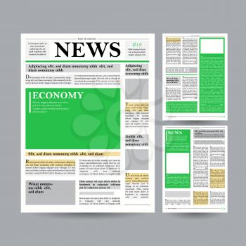 Newspaper Design Template Vector. Modern Newspaper Layout Template. Financial Articles, Business Information. World News Economy Headlines. Blank Spaces For Images. Isolated Illustration