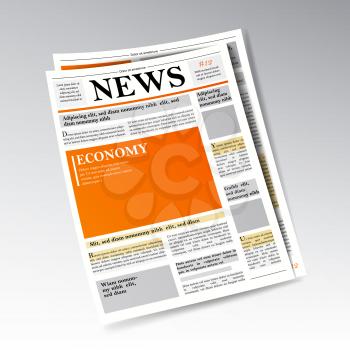 Folded Business Newspaper Vector. Images, Articles, Business Information. Daily Newspaper Journal Design. Illustration