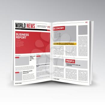 Reading World Business News Vector. Open Newspaper. Opening Editable Headlines Text Articles. Realistic Isolated