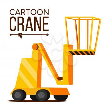 Lift Crane Vector. Lifting Construction Machine Icon. Classic Yellow Isolated Flat Cartoon