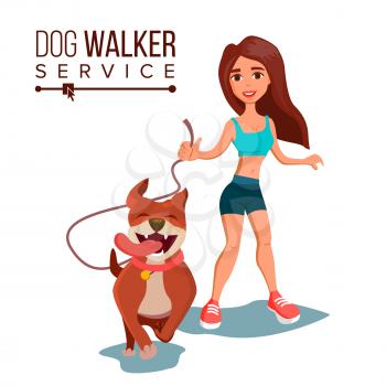 Dog Walker Vector. Walking With Pets. Go For A Walk. Flat Cartoon Illustration
