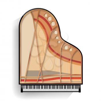 Grand Piano Opened Vector. Realistic Black Grand Piano Top View. Isolated Illustration. Musical Instrument.