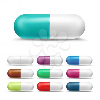 Capsule Pill Vector. Tablet, Pharmaceutical Antibiotic Isolated Illustration