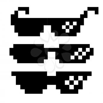 Pixel Glasses Vector. Black Game Glasses In 8-bit Style. Element For Meme Photos And Pictures. Isolated Illustration