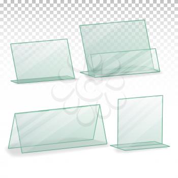 Acrylic Advertising Stand Holder Vector. Advertising Stand Holder For Paper. Transparent Plastic Stand. Isolated Illustration