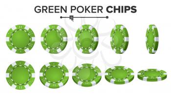 Poker Chips Vector. 3D Set. Plastic Round Poker Chips Sign Isolated On White. Flip Different Angles