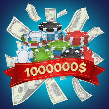 Online Casino Winner Background Vector. Poker Chips Illustration. Cash Winning Prize Money Concept Illustration