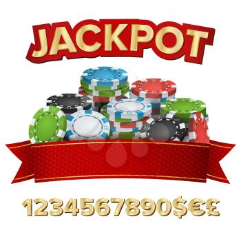 Jackpot Winner Background Vector. Gambling Poker Chips Illustration. For Online Casino, Card Games. Isolated