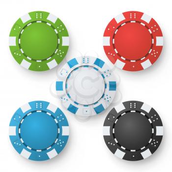 Classic Poker Chips Vector. Colored Poker Game Chips Isolated On White Background. Illustration.