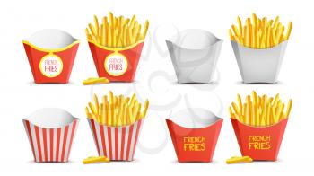 French Fries Set Vector. Classic Paper Bag. Tasty Fast Food Potato. Fast Food Icons Potato. Empty And Full. Isolated
