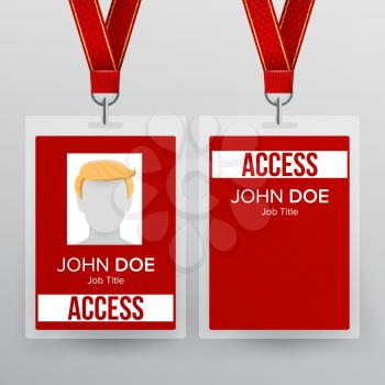 Lanyard Badge Vector. Identity Card For Security To Business Conference Realistic Illustration.