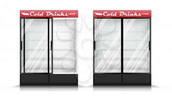 Refrigerator Vector. Fridge With Two Glass Sliding Doors. Isolated Illustration