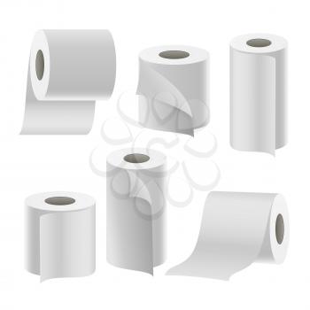 Realistic Paper Roll Set Vector. Template Blank White Toilet Paper roll Mock Up. Thermal Fax Roll Template Isolated Illustration