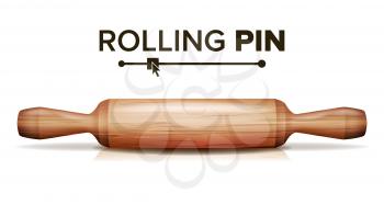 Classic Kitchen Rolling Pin Vector. Dough Equipment. Wooden Roller. Isolated Illustration