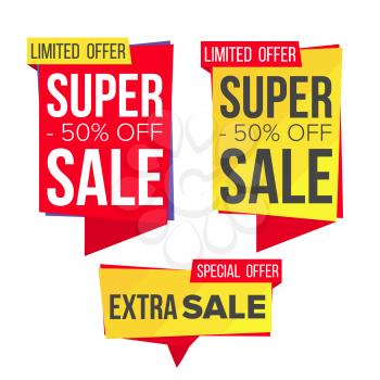 Sale Banner Collection Vector. Website Stickers, Color Web Page Design. Advertising Element. Shopping Backgrounds. Isolated Illustration