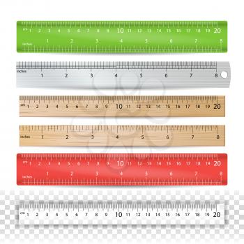 School Measuring Ruler Vector. Measure Tool. Millimeters, Centimeters And Inches Scale. Isolated Illustration