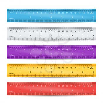 School Measuring Ruler Vector. Measure Tool. Millimeters, Centimeters And Inches Scale. Isolated Illustration