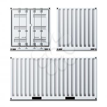 Cargo Container Vector. Classic Cargo Container. Freight Shipping Concept. Logistics, Transportation Mock Up. Front And Back Sides. Isolated On White Background Illustration