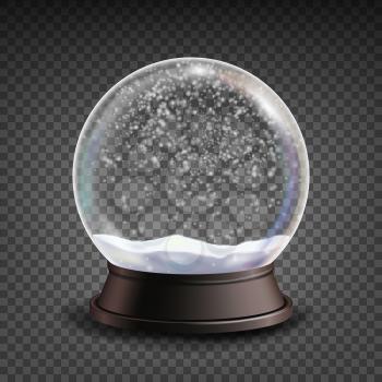 Xmas Empty Snow Globe Vector. Winter Christmas Design Element.Glass Sphere On A Stand. Isolated On Transparent Background Illustration