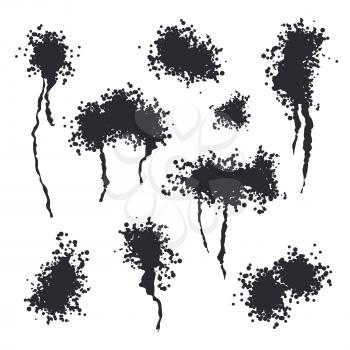 Black Spray Isolated Vector. Grunge Effect, Spread Texture. Abstract Paint Blots On White Background Illustration