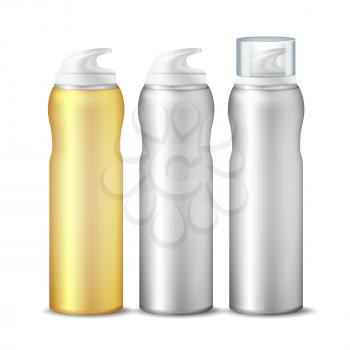 Realistic Spray Can Vector. Branding Design Aluminium Can Template Blank. Dispenser For Cream, Cosmetics. Gel Or Foam Dispenser Pump. Template For Mock Up. Isolated
