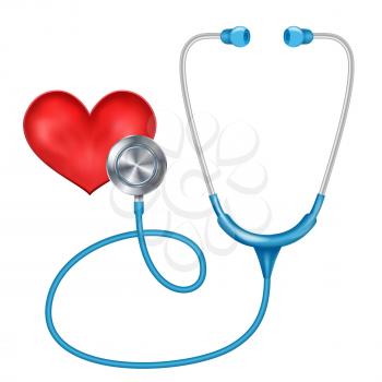 Realistic Stethoscope Isolated Vector. Medical Equipment. Red Heart. Illustration