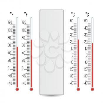 Realistic Meteorological Thermometer Vector. Rred And Blue. Different Levels. Isolated Illustration