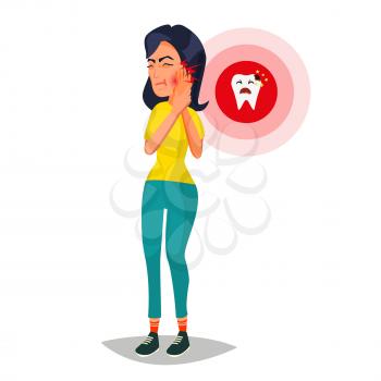 Woman With Toothache Vector. Sad Unhappy Girl. Feel Aching Bad Tooth. Sorrowful Man Having A Strong Toothache. Isolated Flat Cartoon Character Illustration