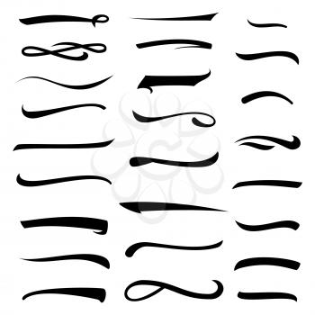 Marker, Underline, Highlighter Marker Strokes, Swoops, Waves Brush Marks Set. Hand Lettering Lines Isolated On White. Typographic Design. Vintage Elements. Vector Illustration