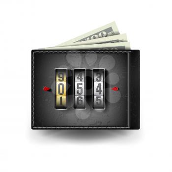 Leather Wallet Vector. Locked With Combination Lock. Modern Finance Secure Concept. Isolated Illustration
