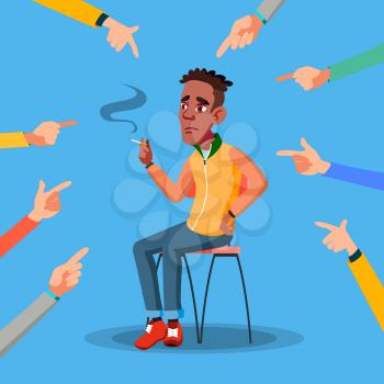 Victim Afro American Teen Vector. Depressed Person. Guilty, Ashamed. Hand Pointing Finger. Illustration