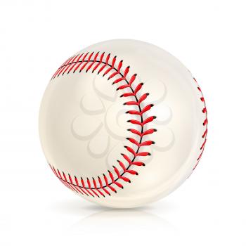 Baseball Leather Ball Isolated On White. SoftBall Base Ball. Shiny