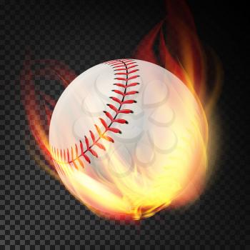 Flaming Realistic Baseball Ball On Fire Flying Through The Air. Burning Ball