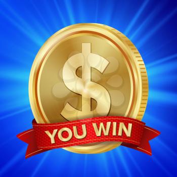 Big Win Banner. Background For Online Casino, Gambling Club, Poker, Billboard. Gold Coins Jackpot Illustration.