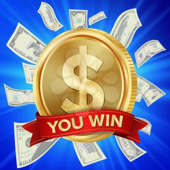 Big Win Banner. Background For Online Casino, Gambling Club, Poker, Billboard. Gold Coins Jackpot Illustration.