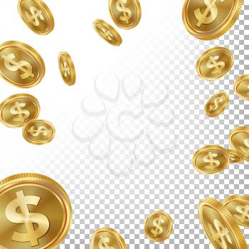 Jackpot Winner Background Vector. Falling Explosion Gold Coins Illustration. For Online Casino