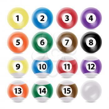 Billiard Ball Set Vector Realistic. Commonly Used Colors. Three-dimensional And Realistic Looking