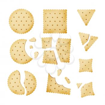 Bitten Chip Biscuit Cookie Vector. Cracker Different Shapes