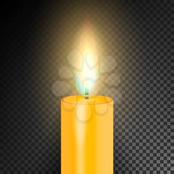Burning 3D Realistic Dinner Candles. Dark Background