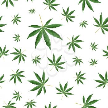 Cannabis Background. Marijuana Ganja Weed Hemp Leafs Seamless Pattern.