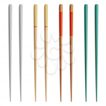 Chopsticks Vector Set. Realistic Wooden Set Of Classic Japanese, Chinese, Asian Food Chopsticks Isolated Illustration